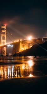 Bridge,Glow,Lights,Night City,Города,Вода