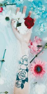 Water,Miscellanea,Flowers,Hand,Miscellaneous,Tattoo