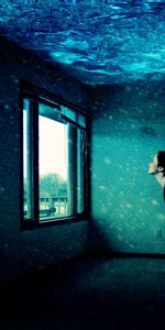 Water,Miscellanea,Miscellaneous,Shadow,Flight,Window,Room,Girl,Brunette