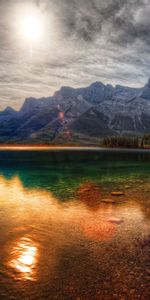 Water,Mountains,Lake,Smooth,Colors,Color,Shrubs,Paints,Nature,Transparent,Surface