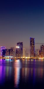 Water,Reflection,Night City,Skyscrapers,Cities,Building