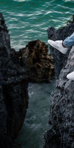 Water,Rocks,Shore,Bank,Miscellanea,Miscellaneous,Legs,Sneakers