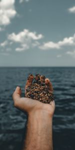 Water,Sea,Horizon,Hand,Miscellanea,Miscellaneous,Pebble