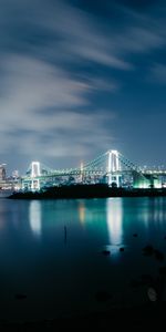 Agua,Cielo,Resplandecer,Ciudades,Puente,Noche,Resplandor