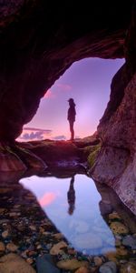 Water,Stones,Reflection,Silhouette,Nature,Cave