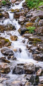 Water,Stones,Waterfall,Flow,Stream,Nature,Plants