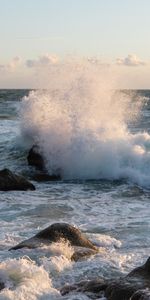 Water,Stones,Waves,Ocean,Spray,Nature