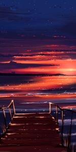 Water,Sunset,Art,Shore,Bank,Wharf,Berth