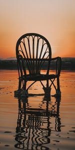 Chaise,Réflexion,Eau,Divers,Coucher De Soleil,Mer