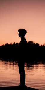 Water,Sunset,Silhouette,Loneliness,Dark,Boy