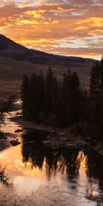 Water,Trees,Sunset,Nature,Rivers,Mountains