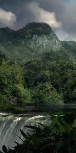 Waterfall,Forest,Vegetation,Nature,Clouds,Before The Rain