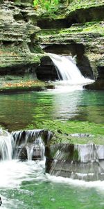 Waterfall,Grass,Stones,Nature,Background