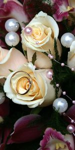 Lilies,Perles,Chapelet,Fleurs,Anneaux,Bouquet,Bonheur,Joie,Roses,Mariage