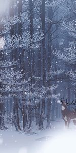 Wildlife,Deer,Snow,Forest,Art