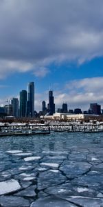 Winter,Building,Skyscrapers,United States,Port,America,Ice Floes,Illinois,Zdnia,Zleds,Cities,Usa,Ice,Chicago