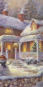 Winter,Houses,New Year,Landscape,Christmas Xmas,Pictures