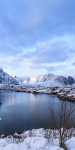 Invierno,Montañas,Lago,Noruega,Lofoten,Naturaleza