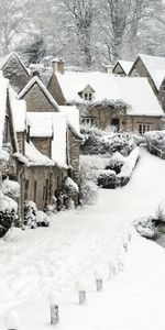 Winter,Landscape,Houses,Rivers,Snow