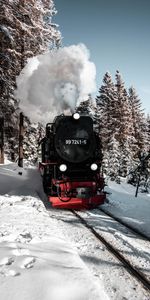 Locomotive,Neige,Un Train,Locomotive À Vapeur,Fumée,Divers,Hiver,Train