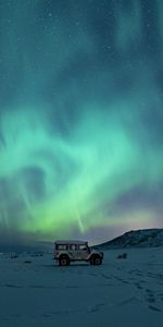 Winter,Machine,Car,Cars,Suv,Night,Northern Lights,Aurora Borealis