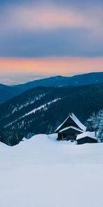 Winter,Mountains,Snow,Alps,Hut,Nature,Lodge,Small House