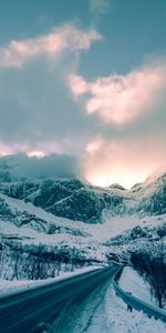 Winter,Nature,Mountains,Snow,Road,Norway,Clouds