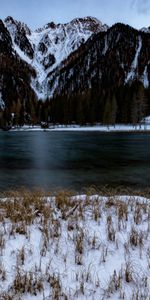 Winter,Nature,Mountains,Snow,Shore,Bank