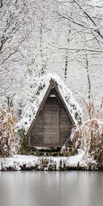 Winter,Nature,Rivers,Snow,House