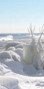 Winter,Nature,Snow,Shore,Bank,Ice,Waves,Ocean