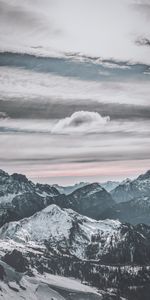 Winter,Nature,Sunset,Sky,Mountains,Clouds,Snow,Vertex,Top,Snowbound,Snow Covered