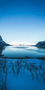 Arbres,Montagnes,Neige,Lac,Banque,Nature,Sky,Rive,Hiver