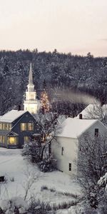 Invierno,Naturaleza,Árboles,Nieve,Nueva Inglaterra,Edificios