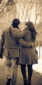 Winter,Pair,Bw,Relations,Sepia,Stroll,Chb,Couple,Love