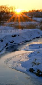 Winter,Rivers,Sunset,Snow,Landscape