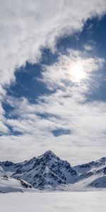 Cielo,Montañas,Sol,Nubes,Nieve,Vigas,Invierno,Naturaleza,Rayos