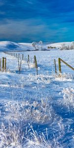 Winter,Snow,Nature,Field,Hills,Fence