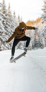 Winter,Snow,Trick,Skateboarder,Bounce,Jump,Skateboard,Sports