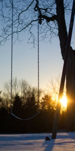 Winter,Sunset,Miscellanea,Tree,Smooth,Miscellaneous,Wood,Blur,Swing