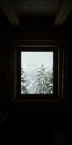 Winter,Trees,Window,Snowbound,Snow Covered,Dark