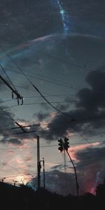 Wire,Clouds,Wires,Sky,Night,Art