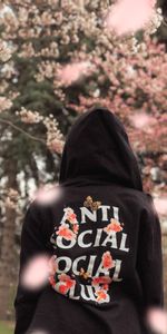 Words,Silhouette,Hoodies,Cherry Blossom,Print,Hoodie,Sakura,Inscription