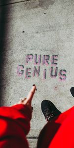 Words,Sneakers,Inscription,Gesture,Genius