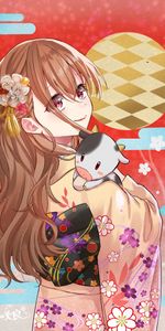 Young,Calf,Joey,Girl,Kimono,Anime